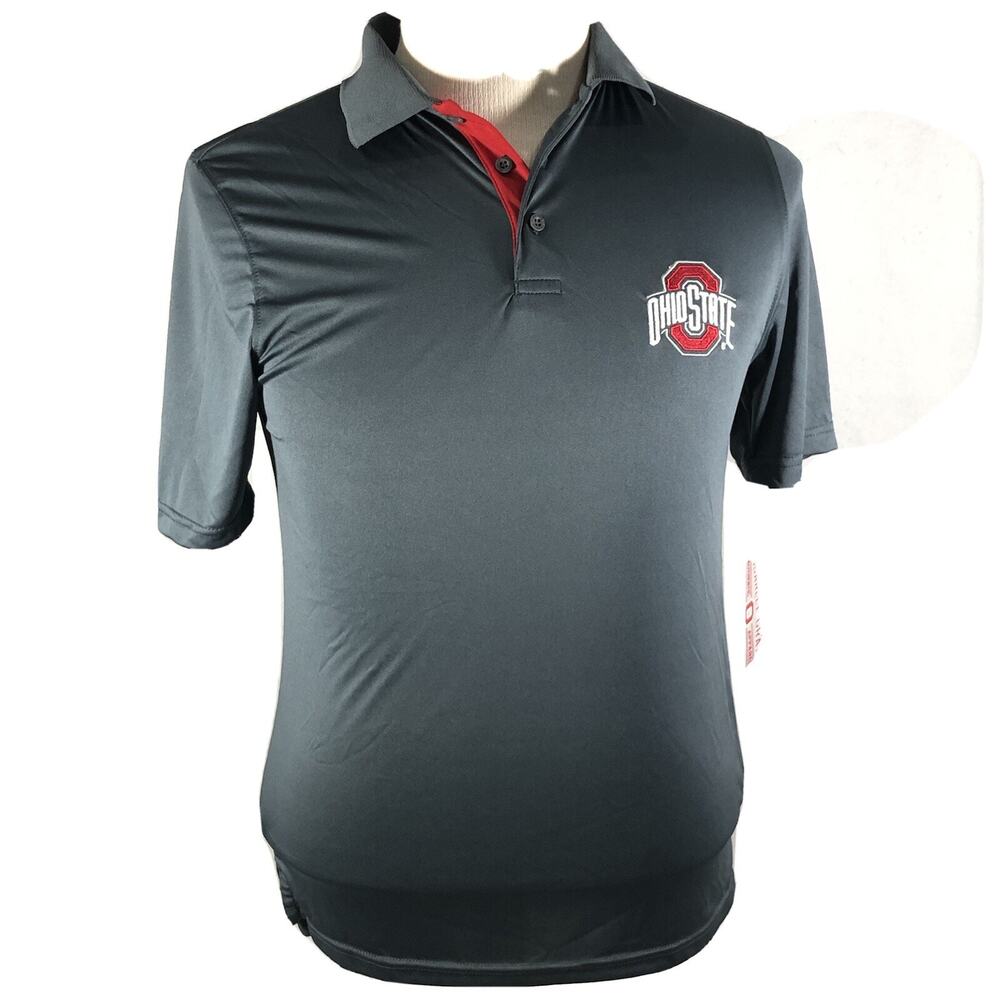 Ohio State Buckeyes Polo Shirt Men's Small Gray Polyester 3 Button Football New